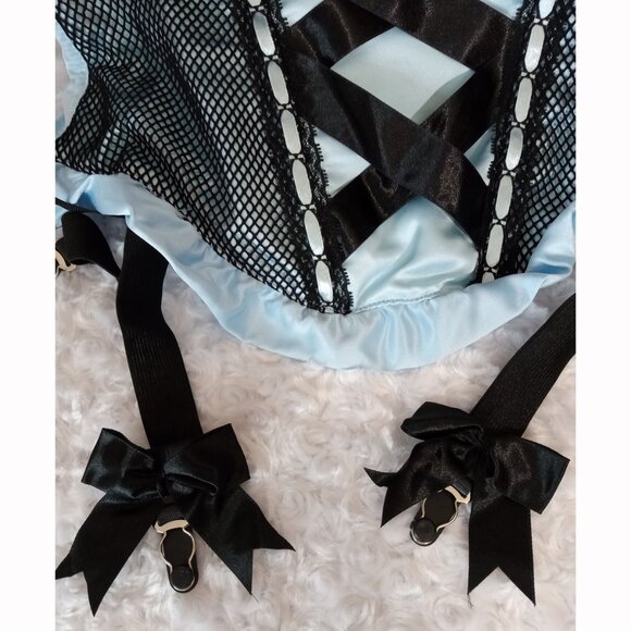 NWT Leg Avenue Blue Satin Corset W/ Padded Silhouette & Bow Trimmed Garter Sz M - Picture 4 of 7